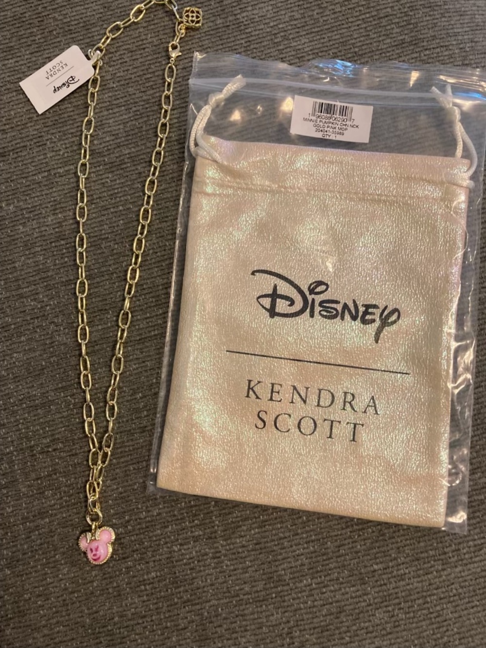 2026 Disney Parks Kendra Scott Halloween Minnie Pink Pumpkin Chain Necklace